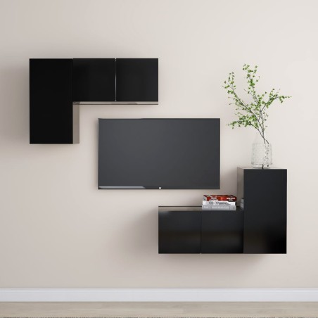 vidaXL Set de muebles de salón TV 4 piezas madera de ingeniería negro