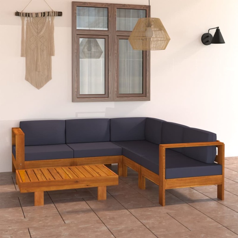 vidaXL Muebles de jardín 6 pzas con cojines gris oscuro madera acacia vidaXL Muebles de jardín 6 pzas con cojines gris oscuro madera acacia