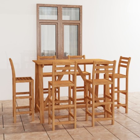 vidaXL Mesa y sillas de bar para jardín 7 pzas madera maciza de acacia
