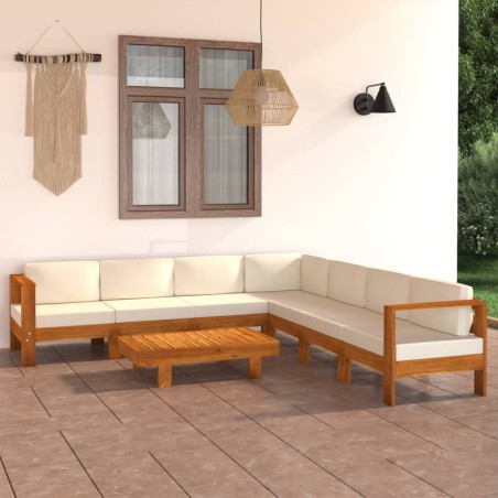 vidaXL Muebles de jardín 8 pzas cojines blanco crema madera de acacia 