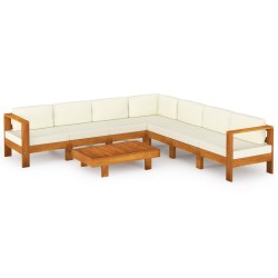 vidaXL Muebles de jardín 8 pzas cojines blanco crema madera de acacia 