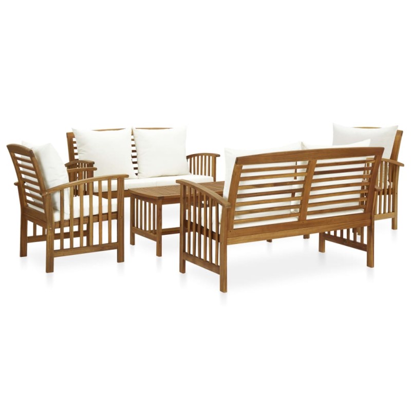 vidaXL Muebles de jardín 5 piezas con cojines madera maciza de acacia 