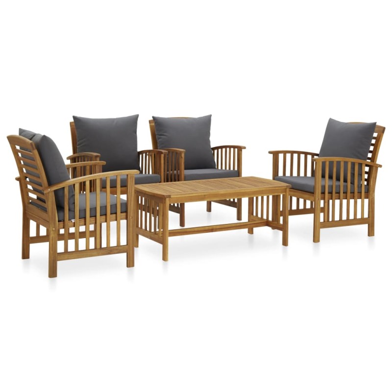 vidaXL Juego muebles de jardín y cojines 5 piezas madera maciza acacia
