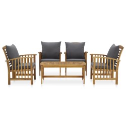 vidaXL Juego muebles de jardín y cojines 5 piezas madera maciza acacia
