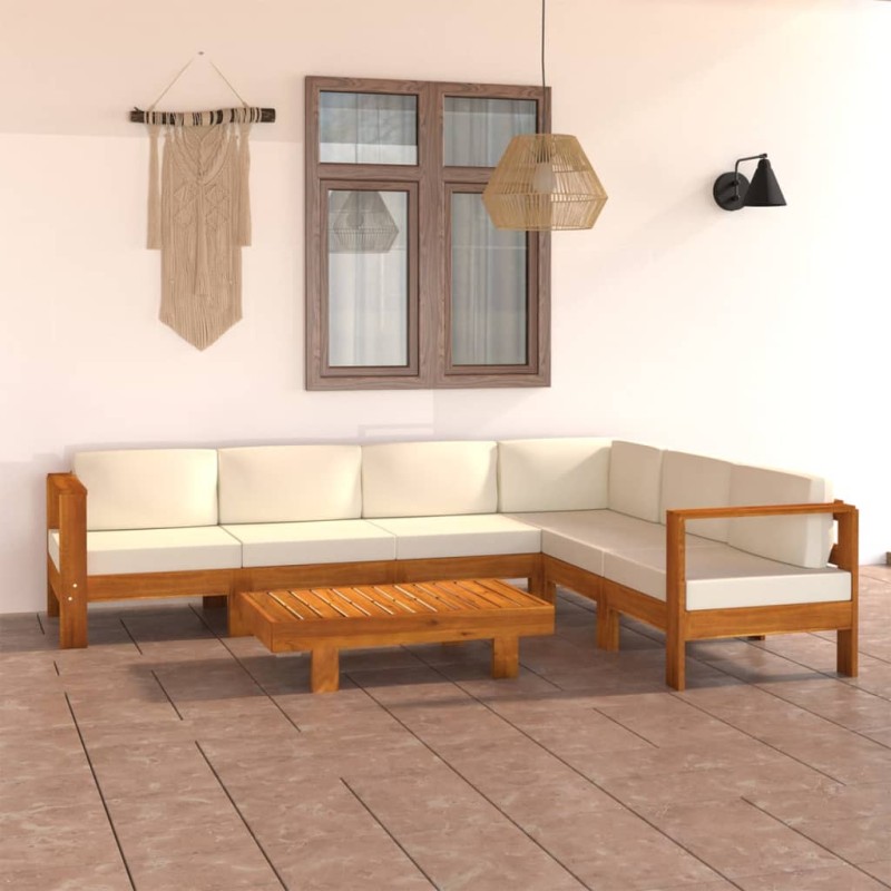 vidaXL Muebles de jardín 7 pzas cojines blanco crema madera de acacia vidaXL Muebles de jardín 7 pzas cojines blanco crema madera de acacia