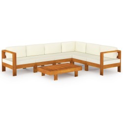 vidaXL Muebles de jardín 7 pzas cojines blanco crema madera de acacia 