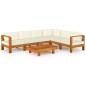 vidaXL Muebles de jardín 7 pzas cojines blanco crema madera de acacia vidaXL Muebles de jardín 7 pzas cojines blanco crema madera de acacia