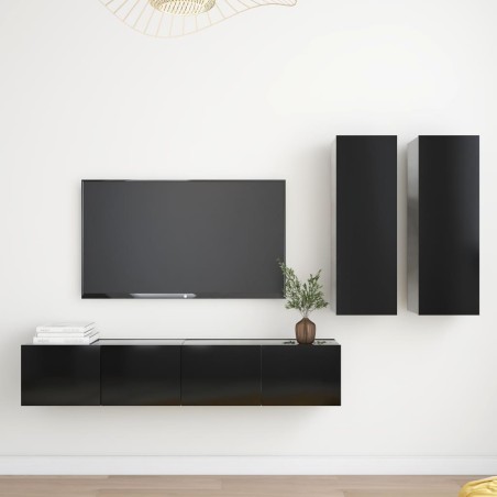 vidaXL Set de muebles de salón TV 4 piezas madera de ingeniería negro