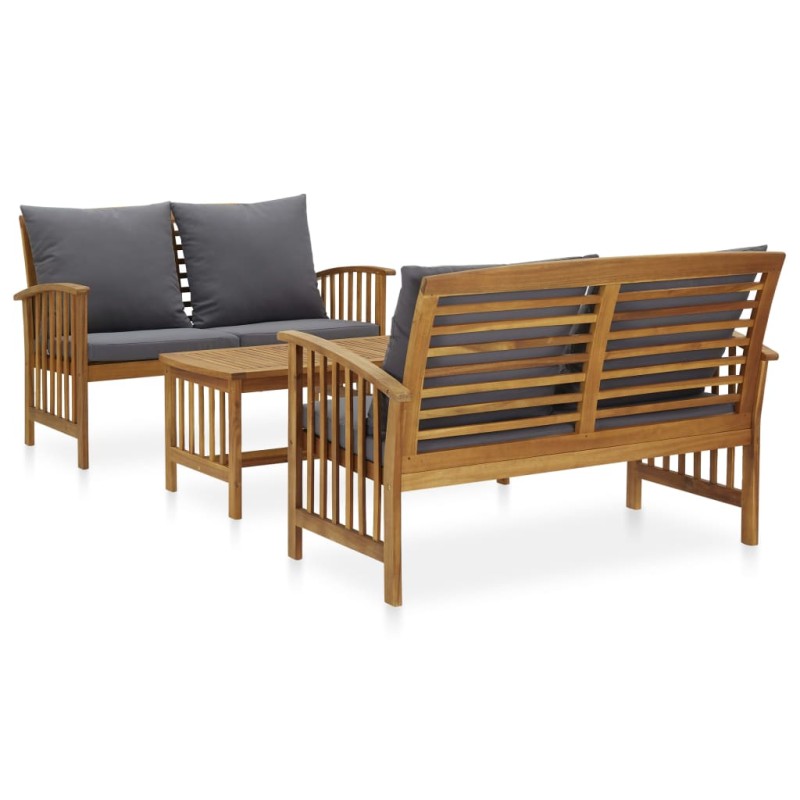 vidaXL Muebles de jardín 3 piezas con cojines madera maciza de acacia vidaXL Muebles de jardín 3 piezas con cojines madera maciza de acacia