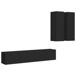 vidaXL Set de muebles de salón TV 4 piezas madera de ingeniería negro