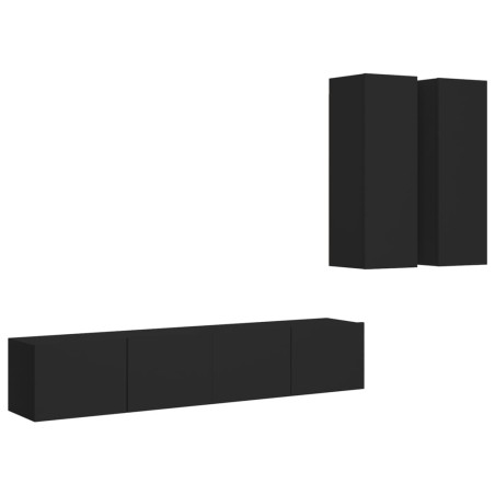 vidaXL Set de muebles de salón TV 4 piezas madera de ingeniería negro
