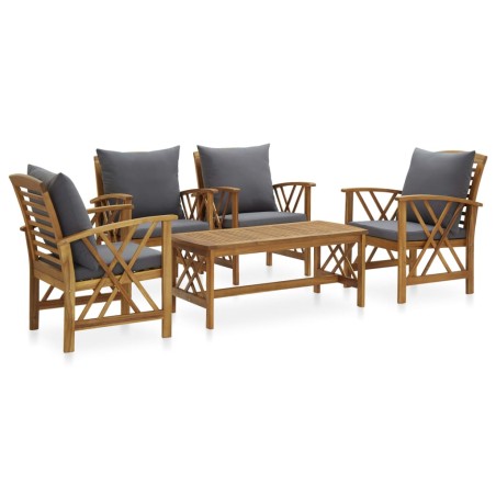 vidaXL Juego de jardín de 5 piezas con cojines Madera maciza de acacia