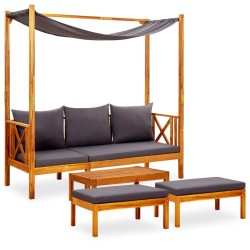 vidaXL Banco de jardín con mesa y reposapiés madera de acacia macizoa