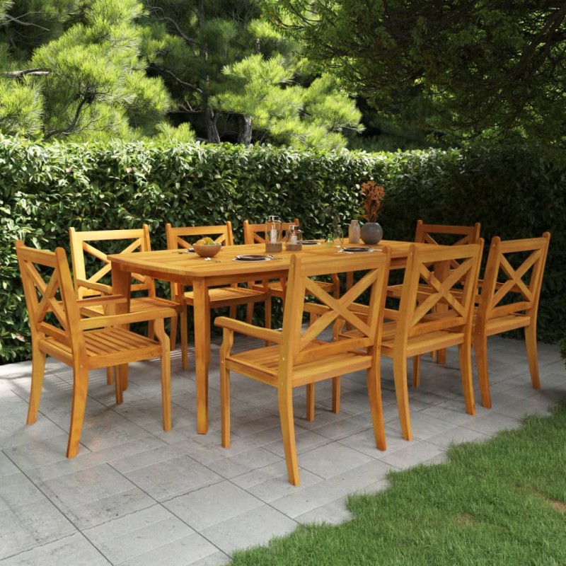 vidaXL Juego de comedor de jardín 9 piezas madera maciza de acacia vidaXL Juego de comedor de jardín 9 piezas madera maciza de acacia