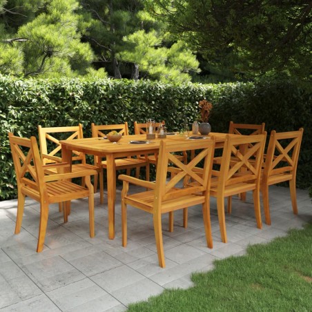 vidaXL Juego de comedor de jardín 9 piezas madera maciza de acacia