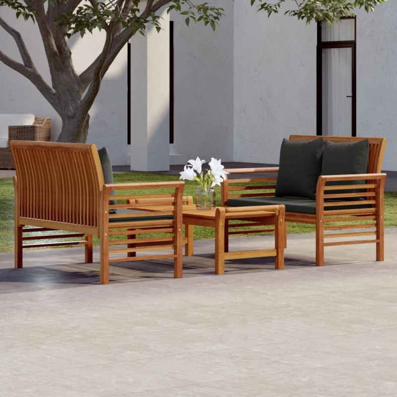 vidaXL Set de muebles para jardín 3 piezas con cojines madera acacia