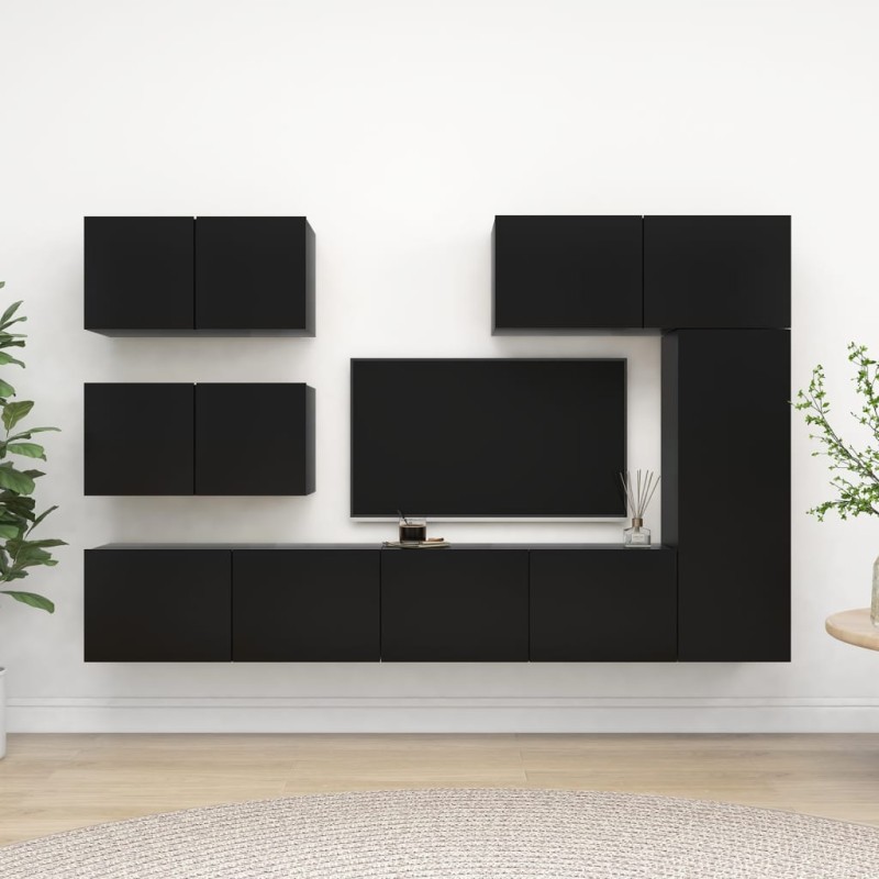 vidaXL Juego de muebles de TV 6 piezas madera contrachapada negro vidaXL Juego de muebles de TV 6 piezas madera contrachapada negro