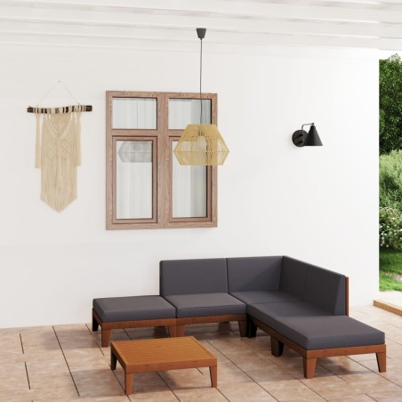 vidaXL Juego muebles de jardín y cojines 7 pzas madera maciza acacia