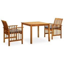 vidaXL Set comedor de jardín 3 pzas y cojines madera maciza de acacia
