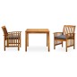 vidaXL Set comedor de jardín 3 pzas y cojines madera maciza de acacia