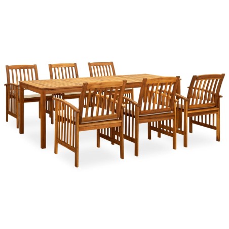 vidaXL Set comedor de jardín 7 pzas y cojines madera maciza de acacia