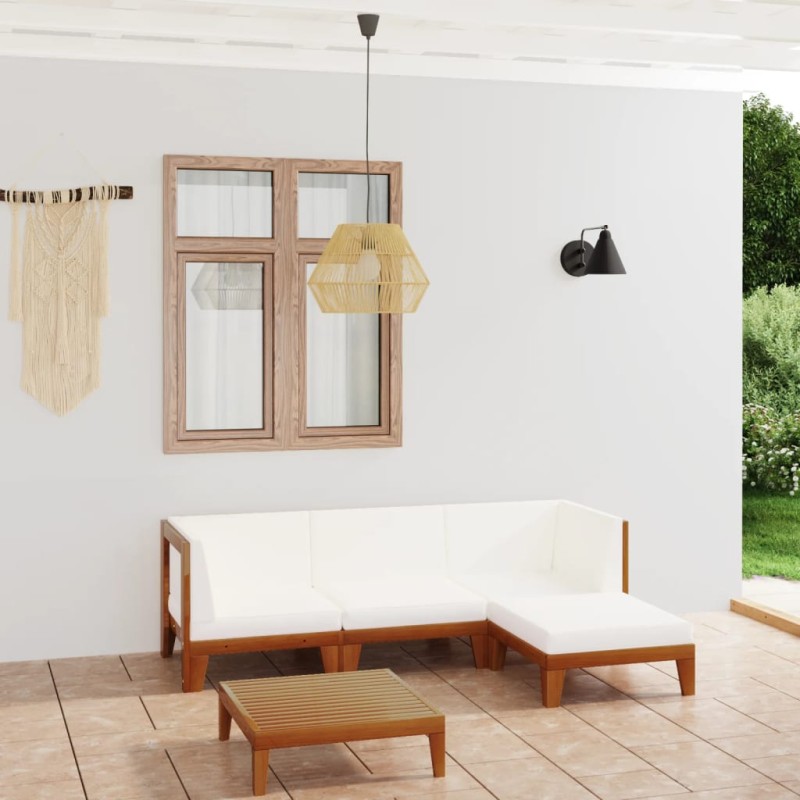 vidaXL Juego muebles de jardín y cojines 5 pzas madera maciza acacia vidaXL Juego muebles de jardín y cojines 5 pzas madera maciza acacia