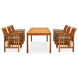 vidaXL Set comedor de jardín 7 pzas y cojines madera maciza de acacia