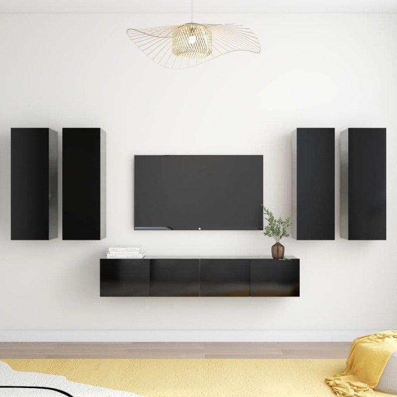 vidaXL Set de muebles de salón TV 6 piezas madera ingeniería negro vidaXL Set de muebles de salón TV 6 piezas madera ingeniería negro