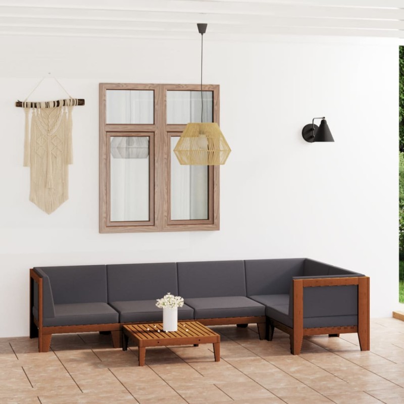 vidaXL Juego muebles de jardín y cojines 6 pzas madera maciza acacia vidaXL Juego muebles de jardín y cojines 6 pzas madera maciza acacia