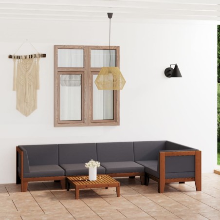 vidaXL Juego muebles de jardín y cojines 6 pzas madera maciza acacia