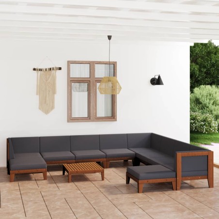 vidaXL Juego muebles de jardín y cojines 11 pzas madera maciza acacia