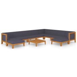 vidaXL Juego muebles de jardín y cojines 11 pzas madera maciza acacia