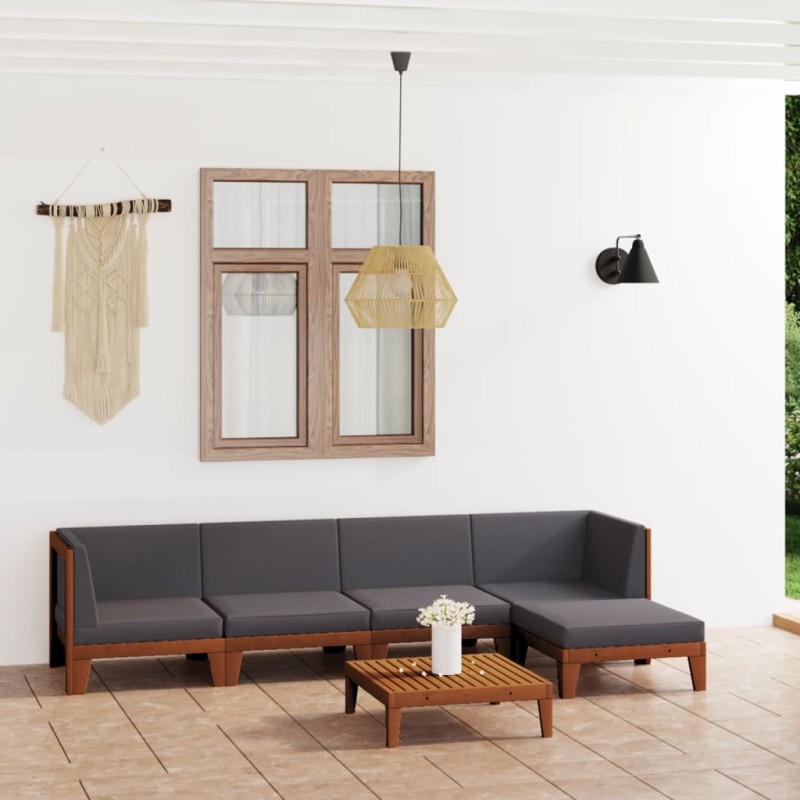 vidaXL Juego muebles de jardín y cojines 6 pzas madera maciza acacia