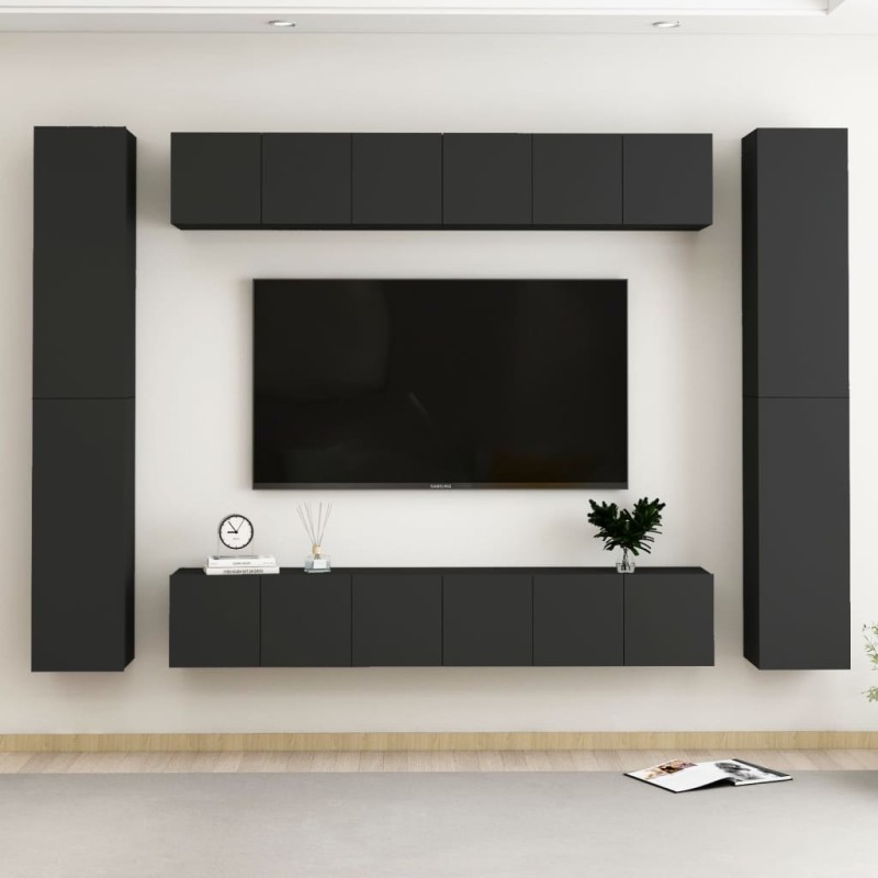 vidaXL Set de muebles de salón TV 10 piezas madera ingeniería negro vidaXL Set de muebles de salón TV 10 piezas madera ingeniería negro