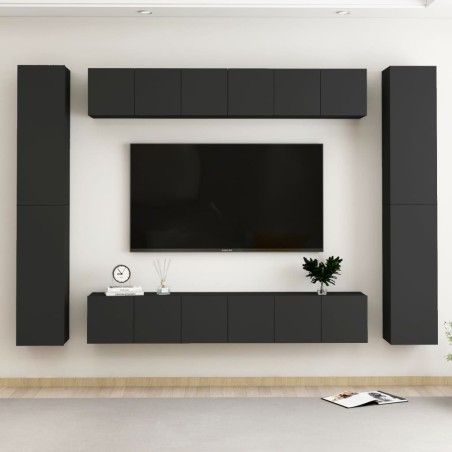 vidaXL Set de muebles de salón TV 10 piezas madera ingeniería negro