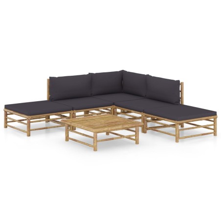 vidaXL Set de muebles de jardín 6 piezas bambú con cojines gris oscuro