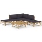 vidaXL Set de muebles de jardín 6 piezas bambú con cojines gris oscuro vidaXL Set de muebles de jardín 6 piezas bambú con cojines gris oscuro
