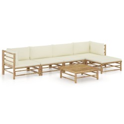 vidaXL Set de muebles de jardín 6 piezas bambú y cojines blanco crema