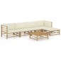 vidaXL Set de muebles de jardín 6 piezas bambú y cojines blanco crema