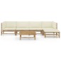 vidaXL Set de muebles de jardín 6 piezas bambú y cojines blanco crema