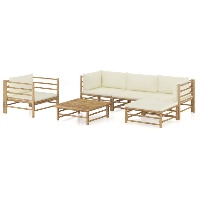 vidaXL Set de muebles de jardín 6 piezas bambú y cojines blanco crema vidaXL Set de muebles de jardín 6 piezas bambú y cojines blanco crema
