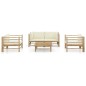 vidaXL Set de muebles de jardín 5 piezas bambú y cojines blanco crema vidaXL Set de muebles de jardín 5 piezas bambú y cojines blanco crema