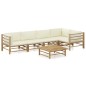vidaXL Set de muebles de jardín 6 piezas bambú y cojines blanco crema vidaXL Set de muebles de jardín 6 piezas bambú y cojines blanco crema