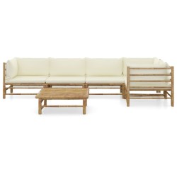 vidaXL Set de muebles de jardín 6 piezas bambú y cojines blanco crema