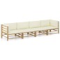 vidaXL Set de muebles de jardín 4 piezas bambú y cojines blanco crema vidaXL Set de muebles de jardín 4 piezas bambú y cojines blanco crema