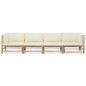 vidaXL Set de muebles de jardín 4 piezas bambú y cojines blanco crema vidaXL Set de muebles de jardín 4 piezas bambú y cojines blanco crema