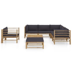vidaXL Set de muebles de jardín 8 piezas bambú con cojines gris oscuro