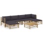 vidaXL Set de muebles de jardín 7 piezas bambú con cojines gris oscuro vidaXL Set de muebles de jardín 7 piezas bambú con cojines gris oscuro