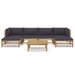 vidaXL Set de muebles de jardín 7 piezas bambú con cojines gris oscuro