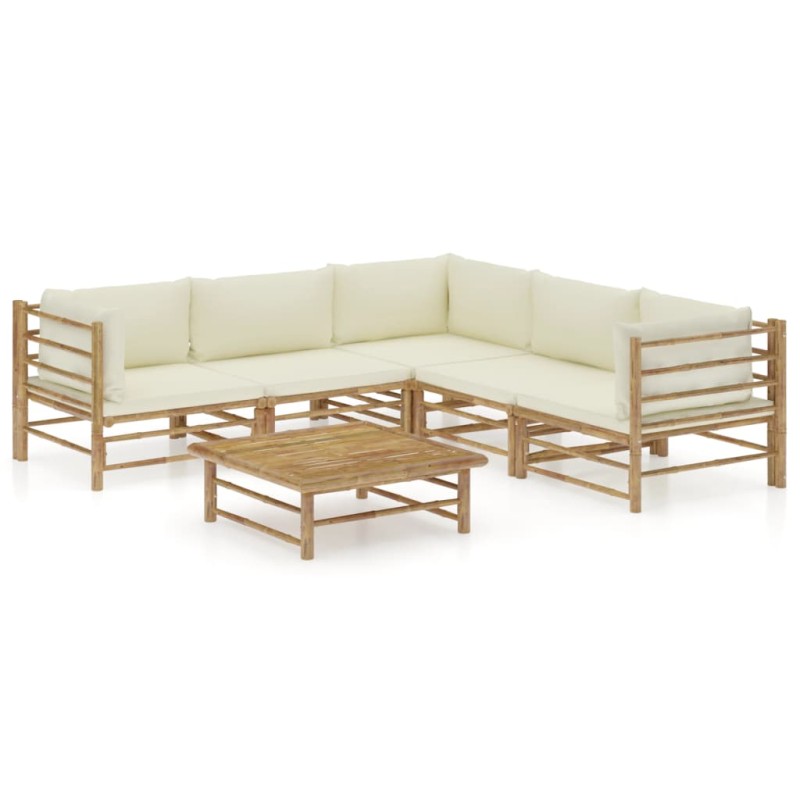 vidaXL Set de muebles de jardín 6 piezas bambú y cojines blanco crema vidaXL Set de muebles de jardín 6 piezas bambú y cojines blanco crema